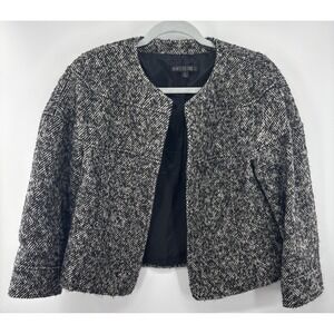 Lafayette 148 Blazer Open Front Crop 3/4 Sleeve Womens Tweed Wool Jacket Size 8